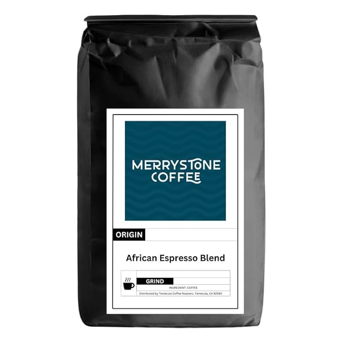 Merrystone Coffee African Espresso Blend | ROASTED TO ORDER Medium-Dark Roast ESPRESSO GROUND | 2 LB Bag | Citrus Zest &amp Dark Chocolate Flavor | Ethiopian Rwandan &amp Kenyan Peaberry Coffee