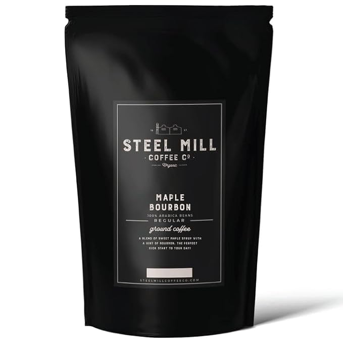 Steel Mill Coffee Co. Maple Bourbon Flavored Coffee - 2 LB Ground Medium Roast 100% Arabica Vegan Gluten-Free Sugar-Free Colombian Origin