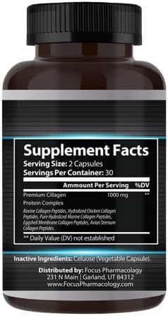 Collagen Support (Type I II III V X) Avian Sternum Hydrolyzed Collagen Skin Peptides Collagen Support with Hyaluronic Acid + Protein Complex + Natural Supplement (180 Capsules)
