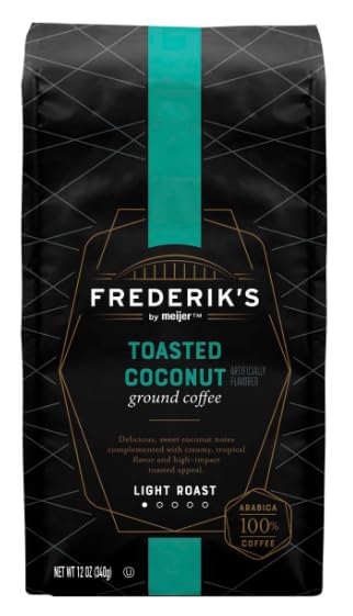 Frederik's Toasted Coconut Ground Coffee 12 oz | Light Roast Smooth Flavor 100% Arabica Beans