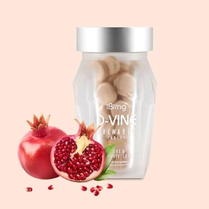 WELLOUS Ibling D-Vine Pomegranate Extract Chewable Collagen - Anti Aging Glowing Skin Reduce Wrinkles Hydrating &amp Firming 60 Tablets/Bottle