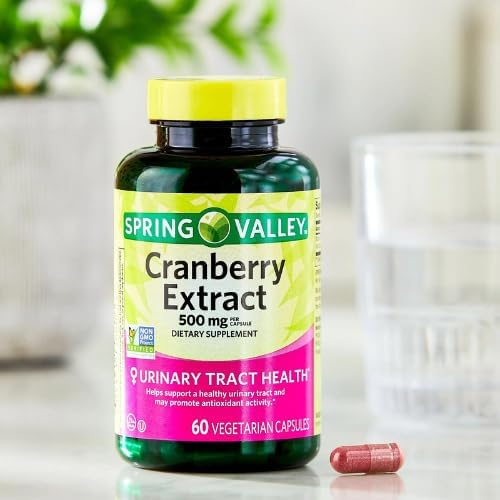 Spring Valley Cranberry Extract Vegetarian Capsules 500mg 60 Count + Dri Store Sticker.