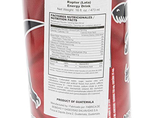 Raptor Energy Drink with Sparkling Fruit Punch Flavor Beverage 16Oz/473ml - Bebida energética Raptor con bebida de sabor a ponche de frutas espumosas 16Oz/473ml (12 Pack)