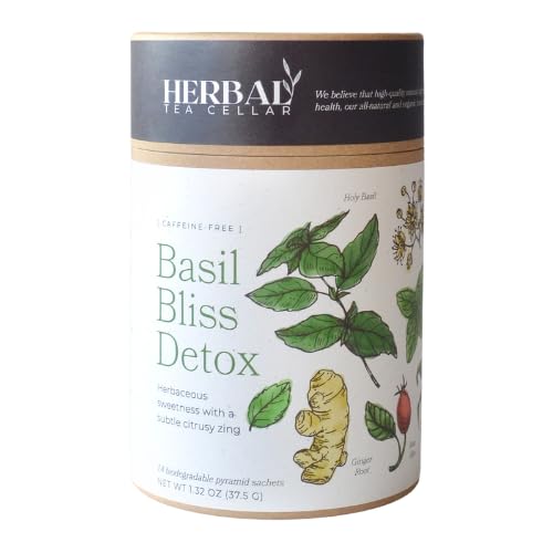 Holy Basil Detox Tea Caffeine-Free Tulsi Herbal Blend with Spearmint Ginger Rose Hips &amp Lemon Myrtle 14 Biodegradable Pyramid Sachets