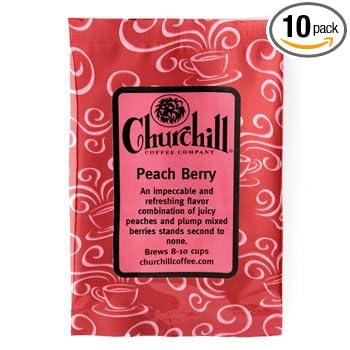 Churchill Coffee Peach Berry 10 Portioned Packs -1.5 oz each - Ground Flavored Coffee