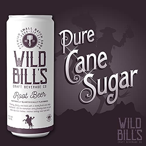 Wild Bill's Classic Root Beer Soda Classic Craft Soda Pop Soft Drinks Sodas Made with Pure Cane Sugar Caffeine Free NO High Fructose Corn Syrup Gluten Free Vegan Low Sodium 12 Oz 12 Pack