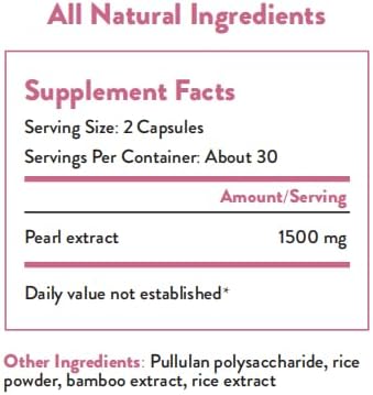 Organic Pearl Powder Capsules 1500mg | Premium Pearl Extract for Skin Radiance Eye Wellness &amp Nail Resilience | 100% Natural Calcium &amp Amino Acids | Non-GMO Vegan 60 Capsules