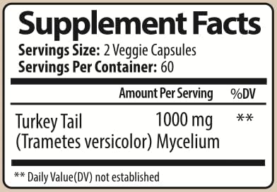 Parker Naturals Turkey Tail Mushroom Capsules - Organic Mushroom Supplement for Immune System Health Support - 1000 mg Premium Mushroom Supplements - 120 Capsules