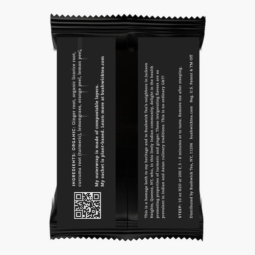 50 Bushwick Tea Ginger Turmeric Caffeine Free Tea Sachets | Organic Botanicals from Germany | Plastic Free Compostable Sachets