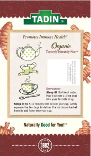 Tadin Organic Turmeric Immunity Now Caffeine Free Herbal Tea for Immunity Support 20 Tea Bags Per Box Pack of 6