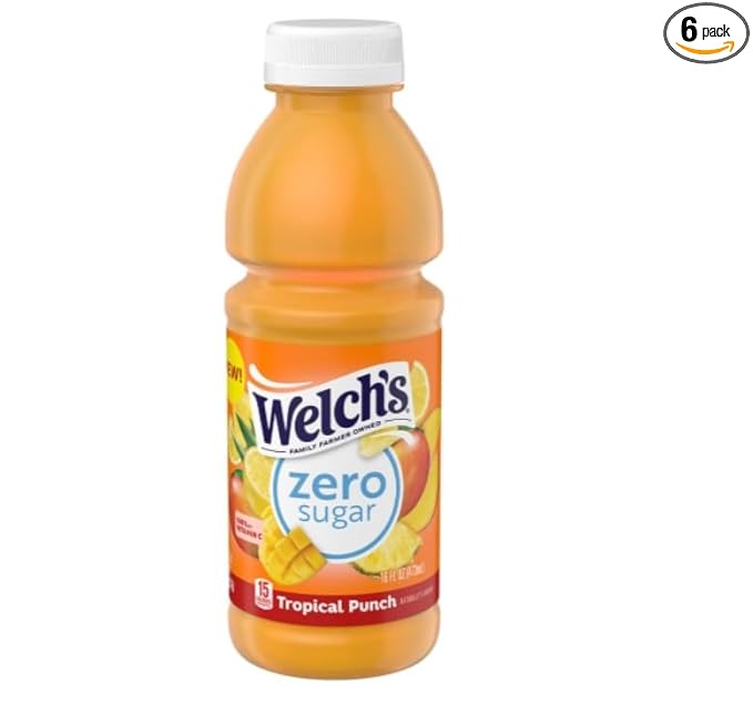 Welch's Zero Sugar Juice Tropical Punch 16 Ounces (Pack of 6).