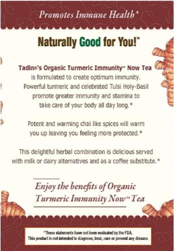 Tadin Organic Turmeric Immunity Now Caffeine Free Herbal Tea for Immunity Support 20 Tea Bags Per Box Pack of 6