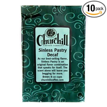 Churchill Coffee Sinless Pastry Decaf 10 Portioned Packs -1.5 oz each - Ground - Flavored Decaf Coffee