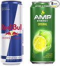 Amp Energy Drink Original and Red Bull Energy Drink Original Combo Pack 16fl.oz. (Pack of 8)