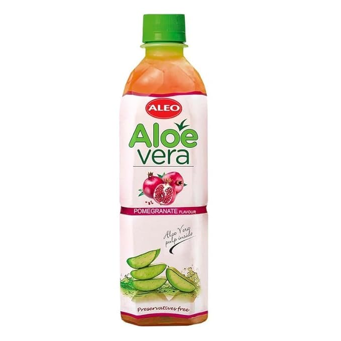 ALEO 0.5L Premium Pomegranate Aloe Vera Drink - Natural No Preservatives No Artificial Colors Superior Taste Award 2025 (24 PCS Pomegranate-0.5L)