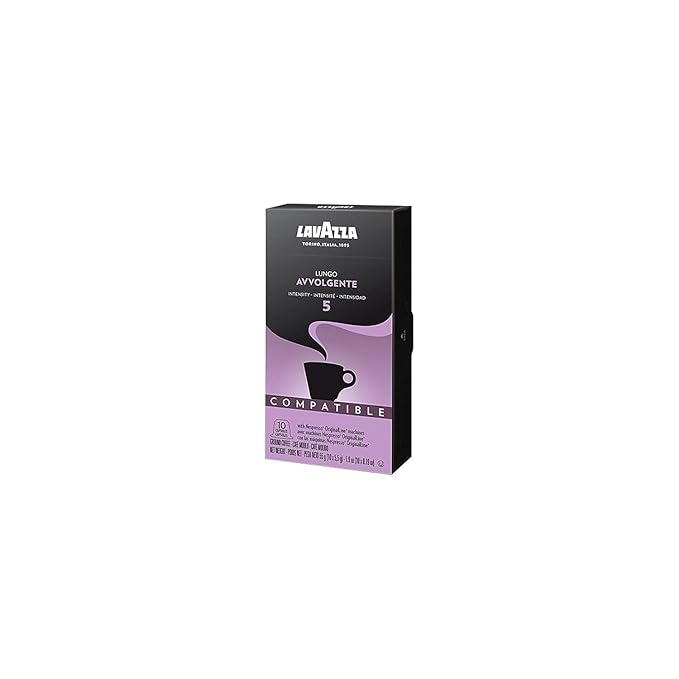 Lavazza Premium Coffee Corp Nespresso OriginalLine Compatible Capsules Avvolgente Espresso Lungo Dark Roast Coffee 10 ct
