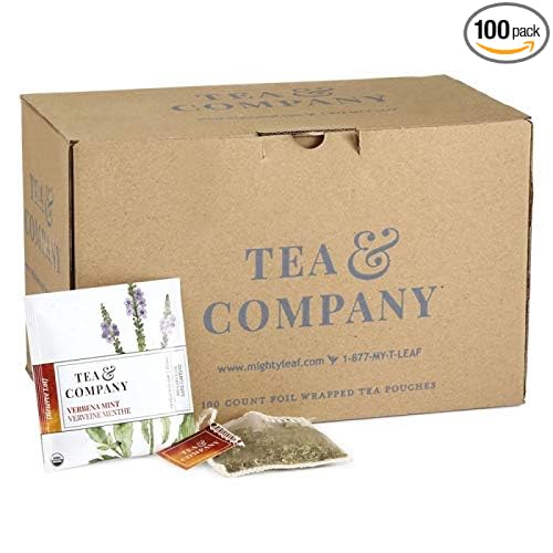 Mighty Leaf Tea and Company Organic Verbena Mint Herbal Tea – 100 Count Silken Tea Pouches – Caffeine-Free Whole Leaf Blend with Lemon Verbena &amp Mint – Premium Herbal Tea for Hot or Iced Brewing