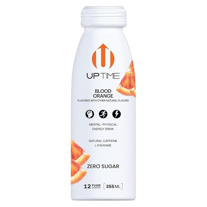 UPTIME Energy Drink Blood Orange Sparkling 12 Pack Vitamin C L Theanine Calcium Sugar Free Energy Drinks for Focus Support 142mg of Natural Caffeine 0 Calories Clean Natural 12 fl oz Cans