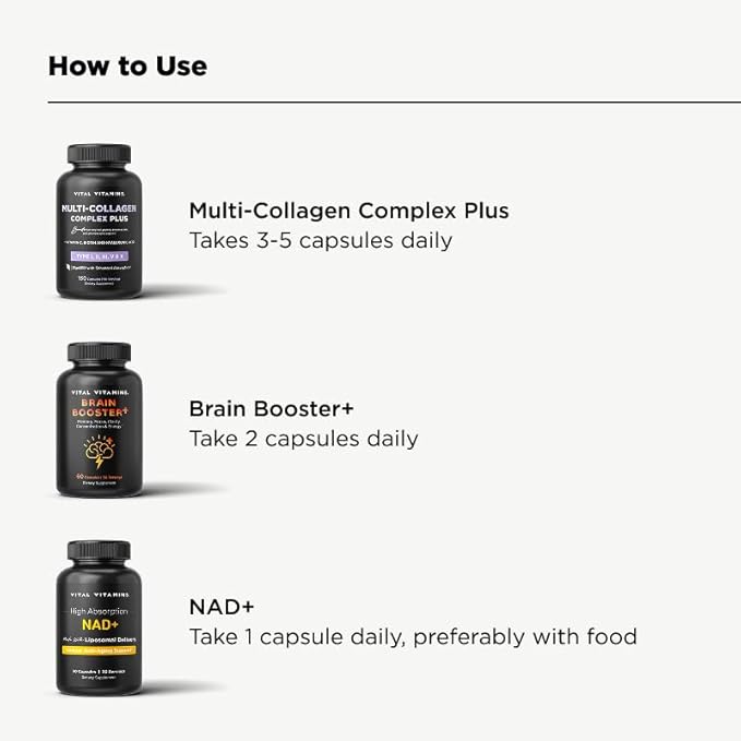 Vital Vitamins Age Defying Bundle: Multi-Collagen Plus Brain Booster Plus NAD+