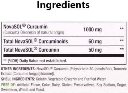 A1Vitality NovaSOL Turmeric Curcumin 1000mg – Clinically Proven 185x Higher Absorption – Promotes Joint Comfort Mobility &amp Overall Wellness – Non-GMO Doctor Formulated 60 Softgels.