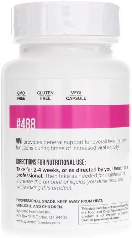 Systemic Formulas Bio Challenge #488 VIVI Virox - 30 Capsules. Powerful Immune Support Blend with PAU D’Arco Leptotaenia Oil (Lomatium dissectum) Bitter Almond Oil Jojoba Oil and Vitamin E.