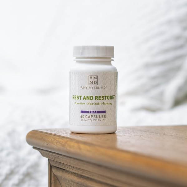 Amy Myers MD Rest and Restore - Supports Restful Sleep Sleep Cycle Balance &amp Overnight Rejuvenation - Non-Habit Forming - Gluten-Free - 60 Capsules (30 Servings)