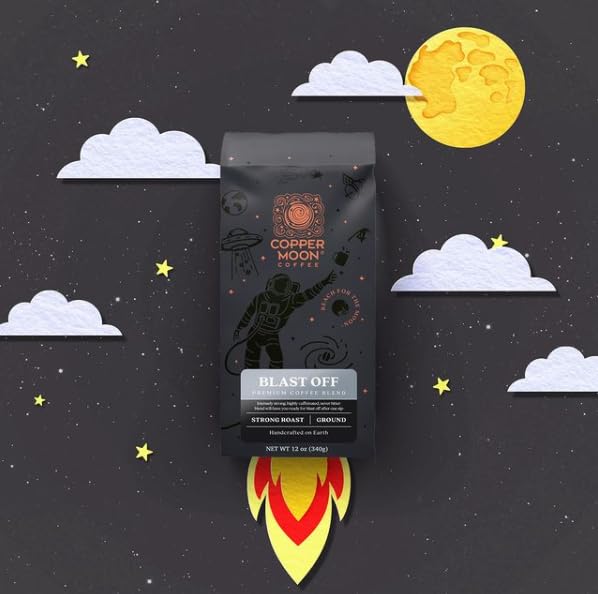 Copper Moon Ground Coffee High Caffeine Blast Off Blend Strong Roast 3 Bags (12 oz. Each)