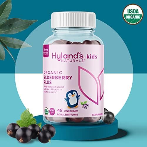 Hyland's Kids Organic Elderberry Plus Gummies Organic Black Elderberry with ZINC and Vitamin C Immune Support for Children 48 Vegan Gummies