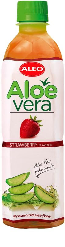 ALEO 0.5L x 24 Premium Strawberry Aloe Vera Drink - Natural No Preservatives No Artificial Colors Superior Taste Award 2025