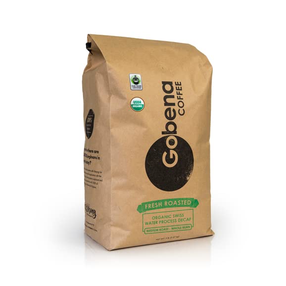 Gobena Coffee 5lb Fair Trade Organic Certified Swiss Water Process Decaf Whole Bean 100% Arabica Specialty Coffee 80 ounces 5 pounds Bulk