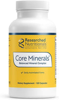 Researched Nutritionals Core Minerals - Daily Trace Minerals Supplement - Iron-Free Blend with Vitamin D3 Magnesium Glycinate &amp Iodine for Thyroid Bone &amp Metabolic Support (120 ct)