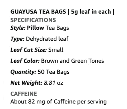 GUAYUSA TEA BAGS by PACHA | Naturally High in Antioxidants L-Theanine &amp Theobromine | Sustained Energy Herbal Tea | Alternative to Yerba Mate Coffee Black and Green Tea. (50 Count Guayusa)