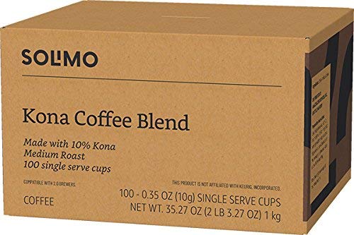 Amazon Brand - Solimo Medium Roast Coffee Pods Kona Blend Compatible with Keurig 2.0 K-Cup Brewers 100 Count