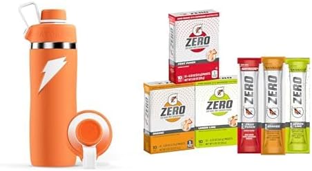Bundle of Gatorade 'Overtime' 22oz Stainless Steel Water Bottle Twist Cap Orange + Gatorade G Zero Powder 3 Flavor Classic Variety Pack Individual Packets 10 Count (Pack of 3)