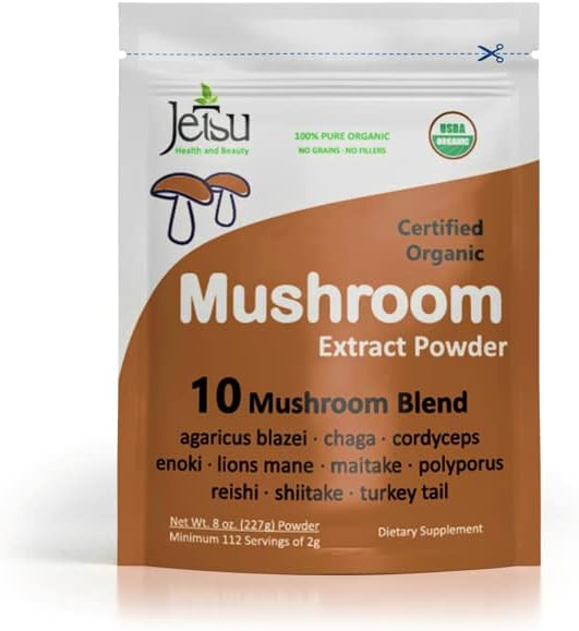 Mushroom Extract Powder - Powerful 10 Blend Organic Lions Mane Cordyceps Reishi Shiitake Turkey Tail Mushrooms Nootropic Brain Supplement for Energy Calm Focus &amp Immune System Booster