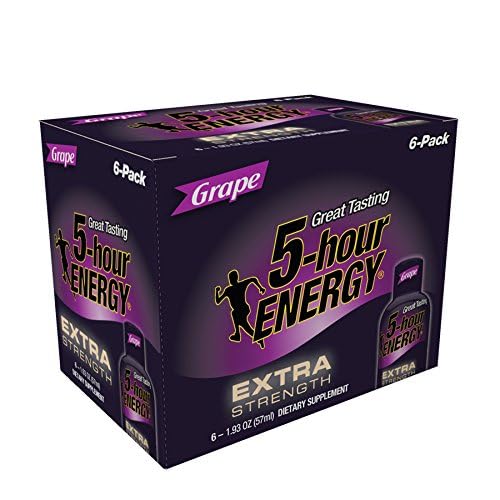 5 Hour Energy Drink Shot Extra Strength Grape 1.93 Fl Oz (Pack of 6)