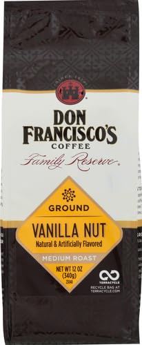 Don Francisco's Premium Vanilla Nut Medium Roast Ground Coffee - 100% Arabica Beans Perfect for Drip Pour Over and French Press - Carefully Sourced Family-Crafted Since 1870 (12 oz Bag)