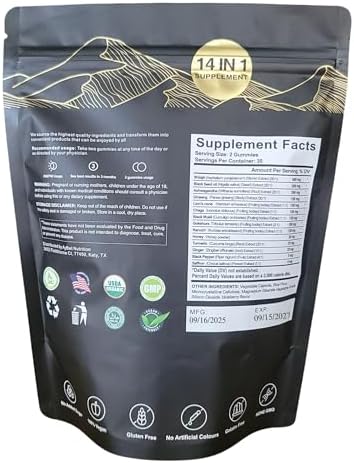 Organic Himalayan Shilajit Gold Gummies for Men and Women Black Seed Oil Ashwagandha Ginseng Turmeric Gokshura Lion's None Lab Tested%75 Fulvic Acid No Sugar Added Halal 60Gummy
