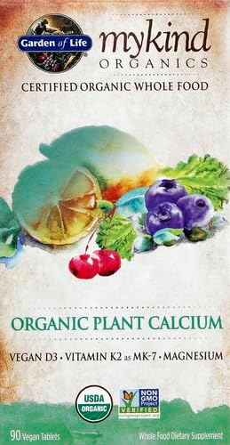 Garden of Life Calcium Supplement with Magnesium &amp Organic Vitamin D3 K2 Made from Whole Foods Gluten-Free 90 Count (Pack of 6)