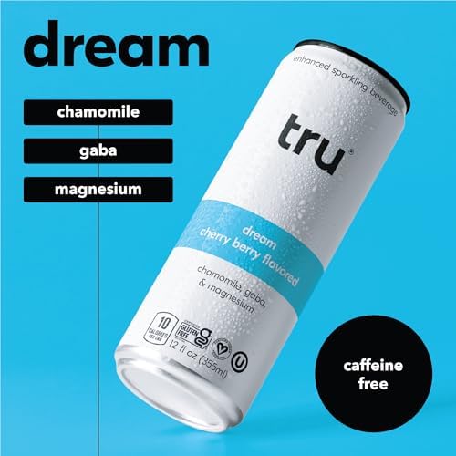 Tru Dream Seltzer Cherry Berry Sparkling Water with Chamomile GABA Magnesium &amp Tart Cherry Juice Sweetened with Monk Fruit &amp Stevia Gluten Free Vegan Caffeine Free 12 FL OZ Cans 12 P