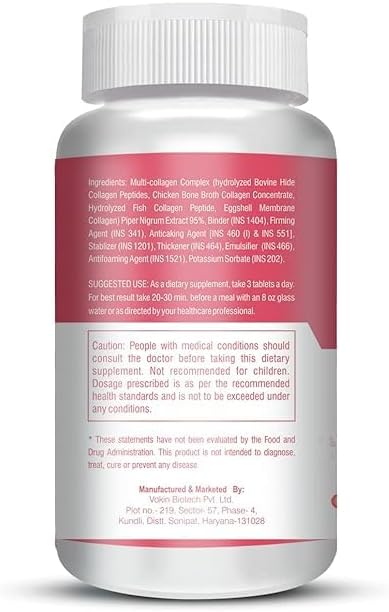 Biotech Multi Collagen Complex Peptide with All 5 Types I II III V &amp X Supports Skin Hair Nails &amp Joints 120 Tablets