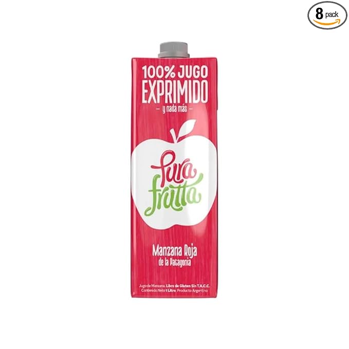 Pura Frutta - Red Gala Apple Juice - 33.8 fl oz (1L) Juice Box 8-Pack - 100% Natural &amp Cold-Pressed Not From Concentrate (NFC) No Sugar Added - Patagonia Blend with Red Delicious Granny Smith