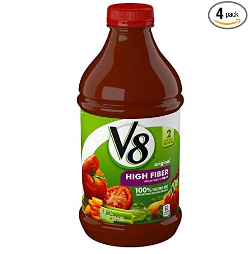 V8 High Fiber 100% Vegetable Juice 46 oz. Bottle 4 bottles total 184 fl oz