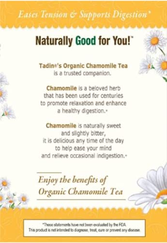 Tadin Organic Chamomile Tea Caffeine Free Herbal Tea to Eases Tension and Support Digestion 20 Tea Bags Per Box Pack of 6