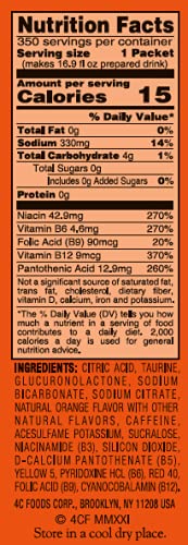 4C Powder Energy Rush Stix Energy Rush - Orange 350 Count Bulk Buy Singles Stix On the Go Refreshing Water Flavorings Value Pack