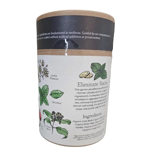 Holy Basil Detox Tea Caffeine-Free Tulsi Herbal Blend with Spearmint Ginger Rose Hips &amp Lemon Myrtle 14 Biodegradable Pyramid Sachets
