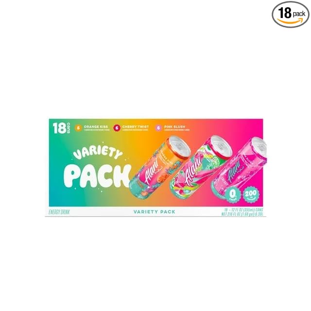 Alani! Energy Drink Summer Splash 18 Cans Per Case Variety Pack 3 Flavors 6 Cans Per Flavor 12 FL Oz Per Can | Orange Kiss Cherry Twist Pink Slush