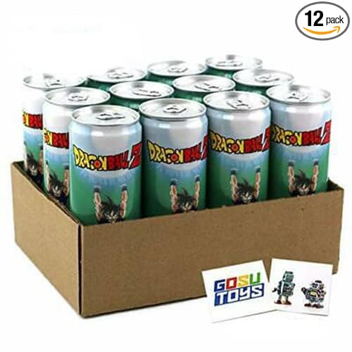 Dragon Ball Z Spirit Bomb Energy Drink 12 FL OZ (355mL) DBZ Goku Can - 12 Pack Case With 2 GosuToys Stickers
