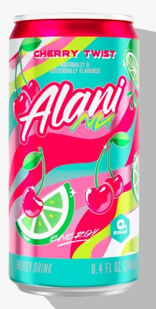 Alani Mini Energy Drinks | Cherry Twist Juicy Peach &amp Cherry Slush | Sugar free Low Calorie Energy Drinks 8.4 Fl Oz Cans (Pack of 12)