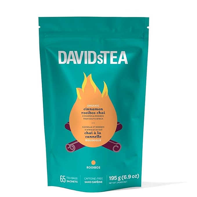 DAVIDsTEA Organic Cinnamon Rooibos Chai – Caffeine-Free Herbal Tea with Apple Rooibos &amp Cinnamon – 65 Tea Bags – Sweet Cozy &amp Naturally Refreshing Late-Night Chai Without the Buzz